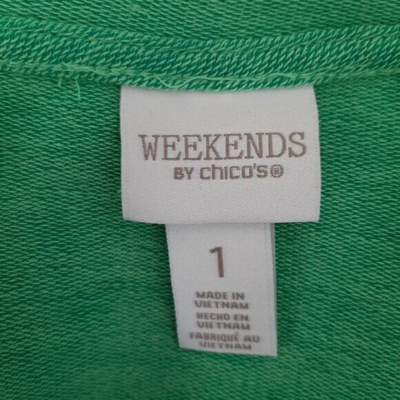 CHICO'S Weekends Color Twist Pocket Popover Soft Top Green Sz 1 | M - Picture 9 of 10